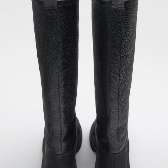 ZARA SHEARLING LINED MID-CALF LEATHER BOOTS- US 8, EU 39 / NEW - Picture 4 of 7
